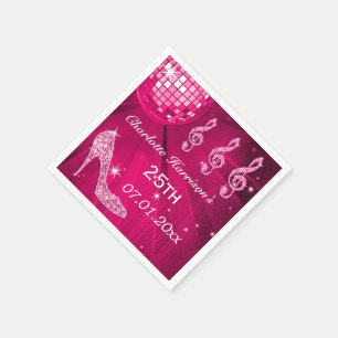Hot Pink Disco Ball and Sparkle Heels 25th Napkins
