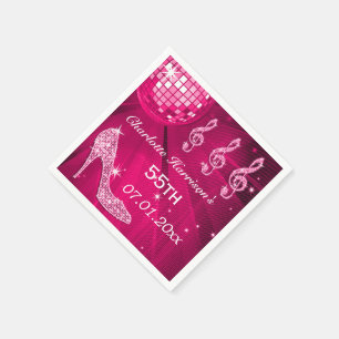 Hot Pink Disco Ball and Sparkle Heels 55th Paper Napkins