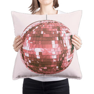 Hot Pink Disco Ball, Girly Bedroom Accent, Retro Throw Pillow