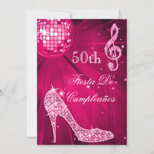 Hot Pink Disco Ball Sparkle Heels 50th Birthday  Invitation