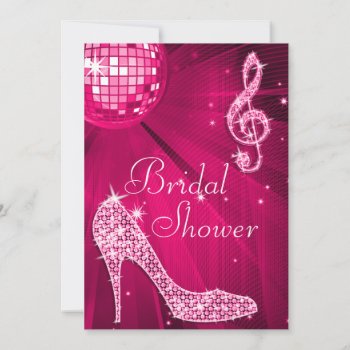 Hot Pink Disco Ball & Sparkle Heels Bridal Shower Invitation by Sarah_Designs at Zazzle