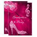 Hot Pink Disco Ball Sparkle Heels Graduation Invitation