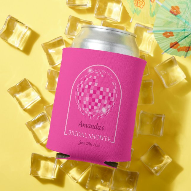 Hot Pink Disco Boogie Bridal Shower Can Cooler (In Situ Summer)