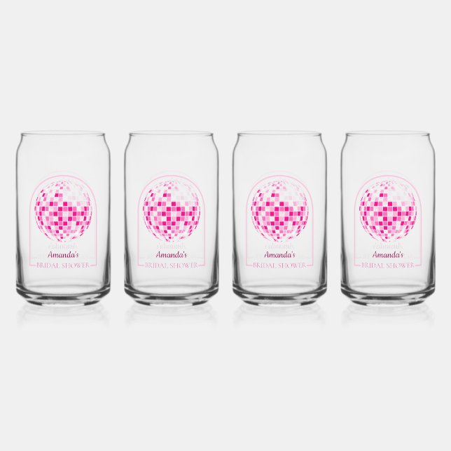 Hot Pink Disco Boogie Bridal Shower Can Glass (Front)