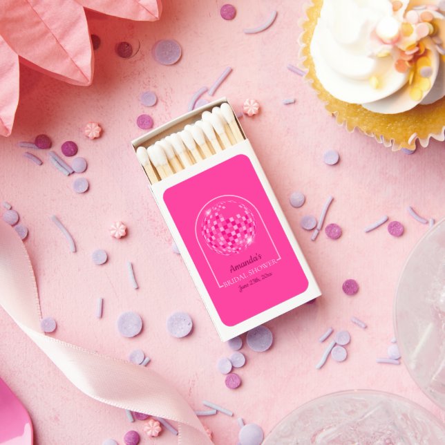 Hot Pink Disco Boogie Bridal Shower Matchboxes (Insitu)