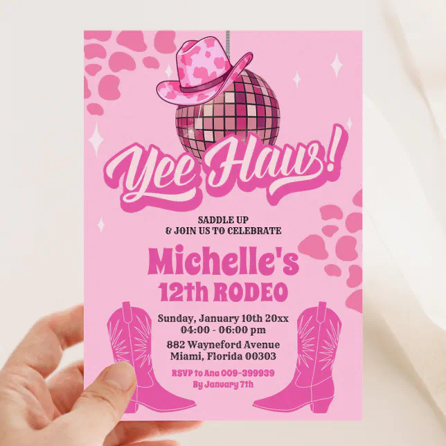 Hot Pink Disco Cowgirl yeehaw Birthday Party Invitation | Zazzle