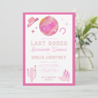Hot Pink Disco Last Rodeo Bachelorette Weekend Invitation | Zazzle