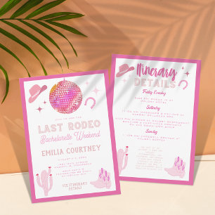  Hot Pink Disco Last Rodeo Bachelorette Weekend Invitation