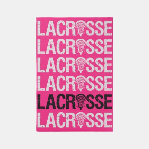 Hot Pink Distressed Lacrosse Word Rug