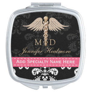 HOT PINK DOCTOR PHYSICIAN CADUCEUS MIRROR FOR MAKEUP