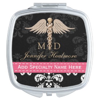 Hot Pink Doctor Physician Caduceus Mirror For Makeup by cutecustomgifts at Zazzle