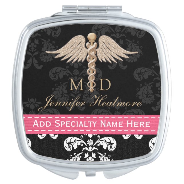 HOT PINK DOCTOR PHYSICIAN CADUCEUS MIRROR FOR MAKEUP (Front)
