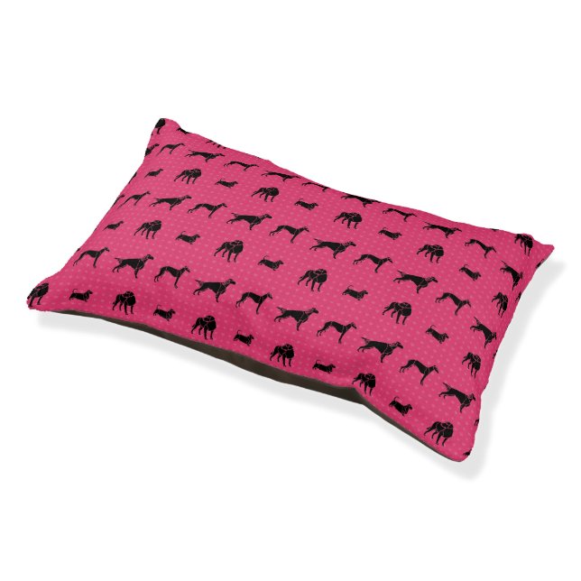 Hot Pink Dogs with Hearts Pattern Pet Bed (Angled)