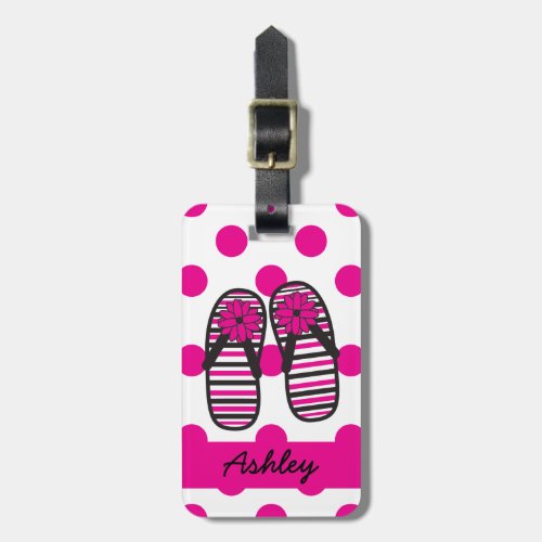 Hot Pink Dots  Flip Flops Luggage Tag