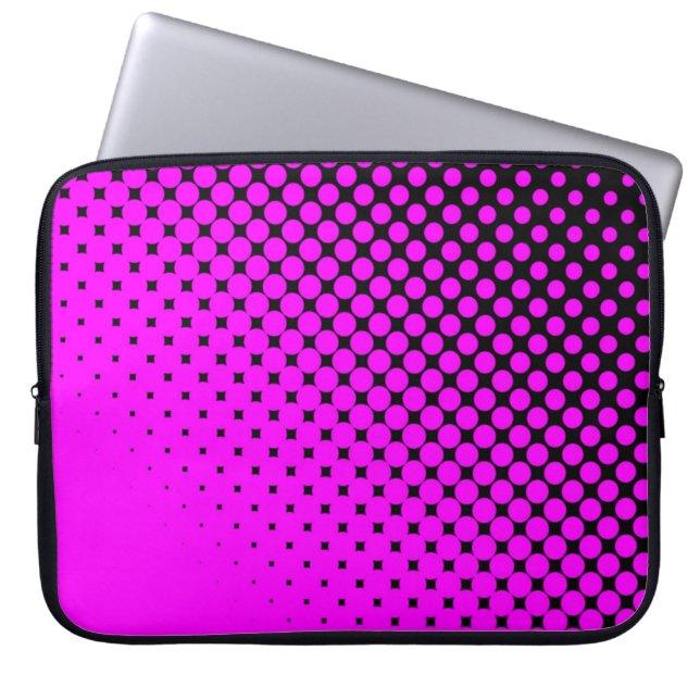 Hot Pink Dots on Black Computer Sleeve (Front)