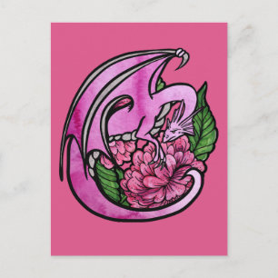 Hot Pink Dragon Floral Flowers Geek Girl Postcard