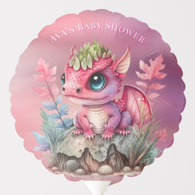 Hot Pink Dragon Girl Baby Shower Balloon (Front)