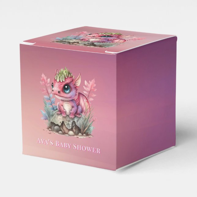 Hot Pink Dragon Girl Baby Shower Favor Boxes (Front Side)