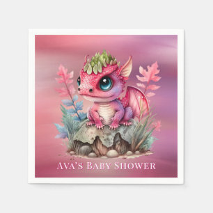 Hot Pink Dragon Girl Baby Shower Napkins