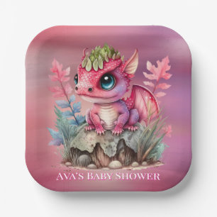 Hot Pink Dragon Girl Baby Shower Paper Plates