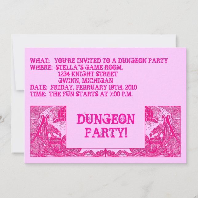 HOT PINK DRAGONS IN DUNGEONS ~ PARTY INVITATION! INVITATION (Front)