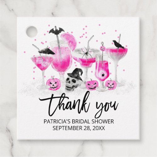 Hot Pink Drinks Halloween Bridal Shower Thank You Favor Tags
