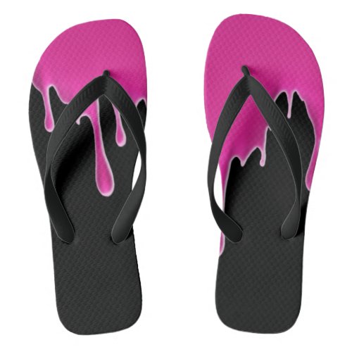 Hot Pink Drip Flip Flops Adult Wide Strap Flip Flops