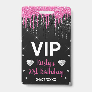 Hot Pink Dripping Glitter & Diamonds Birthday Badge