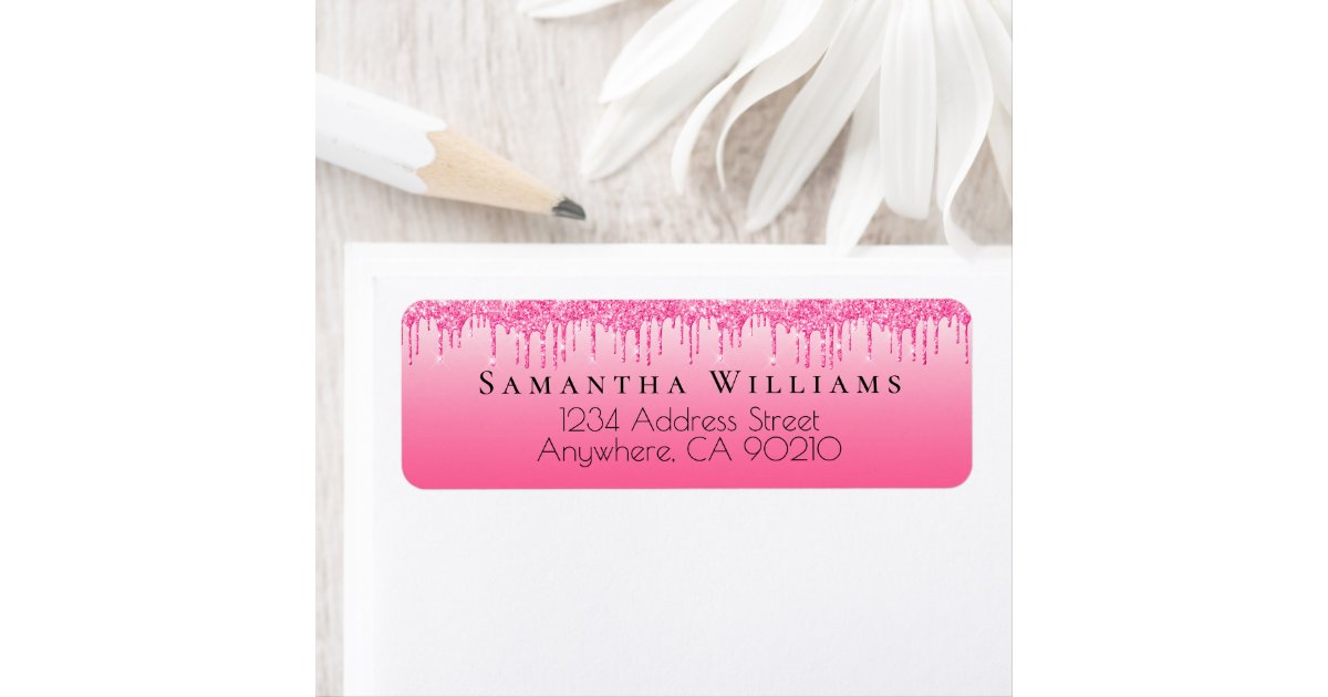 Hot Pink Dripping Glitter Return Address Labels | Zazzle