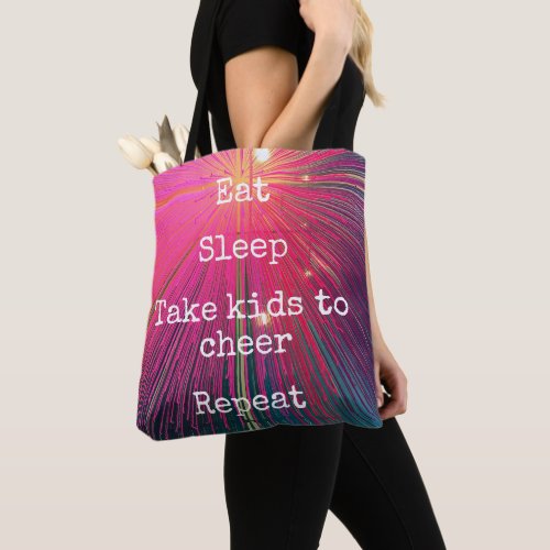 Hot Pink Eat Sleep Take Kids To Cheer Repeat Fun Tote Bag