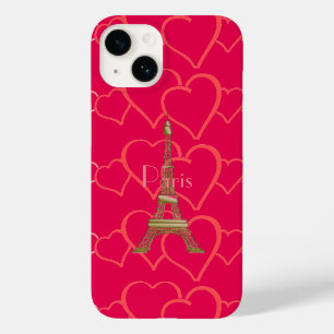 Hot Pink Eiffel Tower Hearts Love Paris  Case-Mate iPhone 14 Case