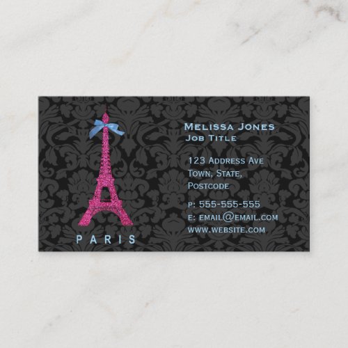 Hot Pink Eiffel Tower in faux glitter Business Cards