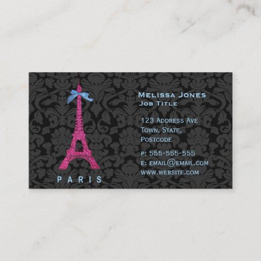 Customizable Hot Pink Eiffel Tower in faux glitter Business Cards