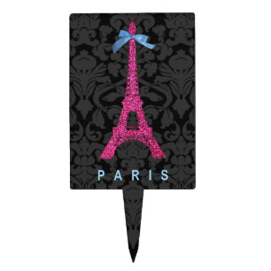 Hot Pink Eiffel Tower in faux glitter Cake Topper