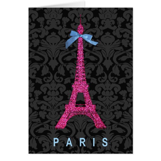 Hot Pink Eiffel Tower in faux glitter Cards (Front)