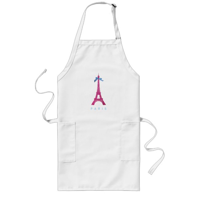 Hot Pink Eiffel Tower in faux glitter Long Apron (Front)