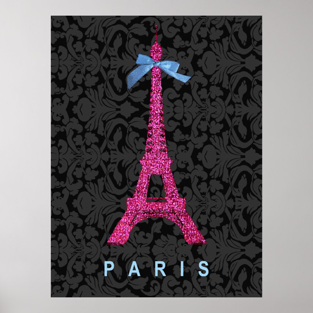 Hot Pink Eiffel Tower in faux glitter Poster | Zazzle