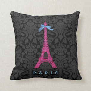 Hot Pink Eiffel Tower in faux glitter Throw Pillow