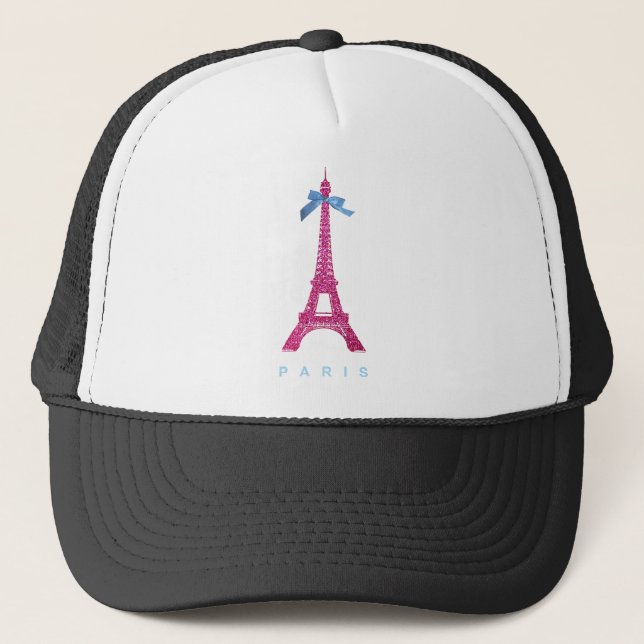 Hot Pink Eiffel Tower in faux glitter Trucker Hat (Front)