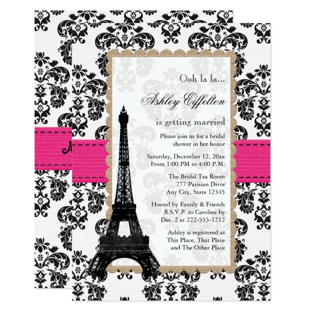 Hot Pink Eiffel Tower Parisian Bridal Shower Invitation