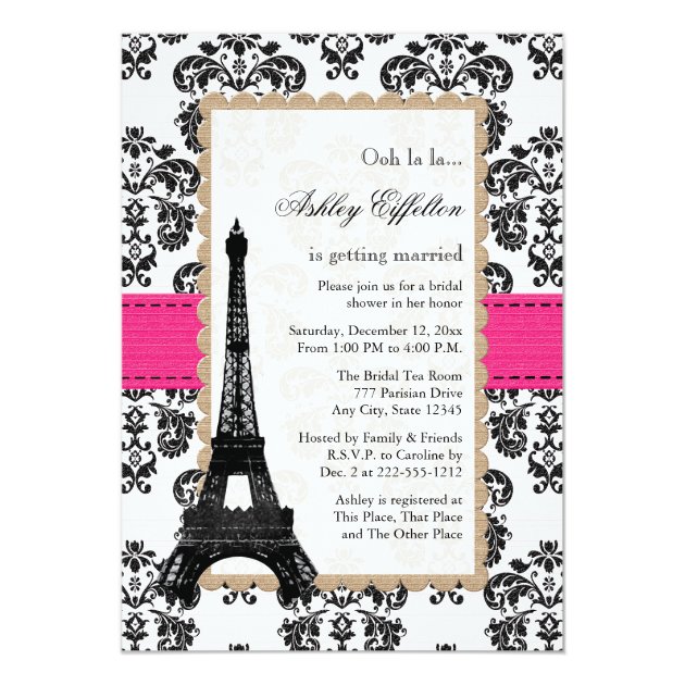 Hot Pink Eiffel Tower Parisian Bridal Shower Invitation