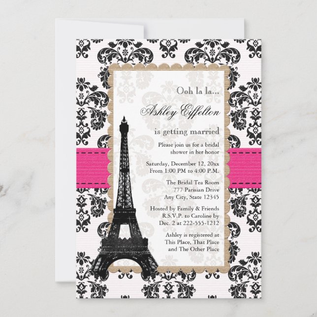 Hot Pink Eiffel Tower Parisian Bridal Shower Invitation (Front)
