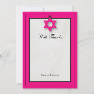 Hot Pink Elegant Fabric Bat Mitzvah Thank You Note Card