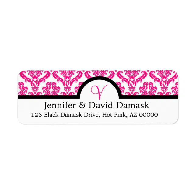 Hot Pink Elegant Monogram V Damask Label | Zazzle