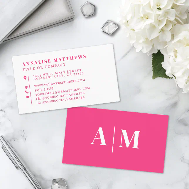 Pink Business Class Hot Pink Elegant Professional Business Card | Zazzle
