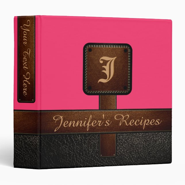 Hot Pink Elegant Recipe Leather Look Binder (Front/Spine)