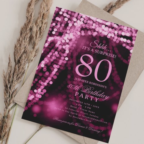 Hot Pink | Elegant Surprise 80th Birthday Party  Invitation