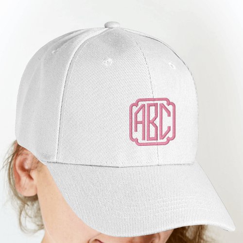 Hot Pink Embroidered Hat Monogram on White Cap