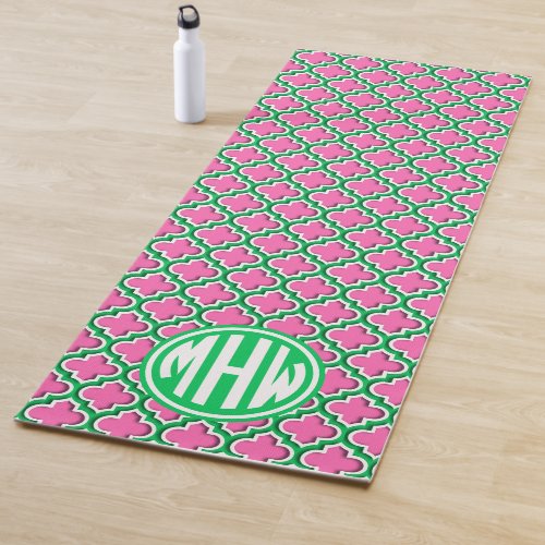 Hot Pink Emerald Wht Circle Monogram Moroccan 5D Yoga Mat