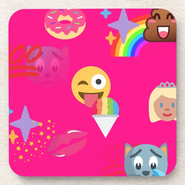 hot pink emoji beverage coaster (Front)